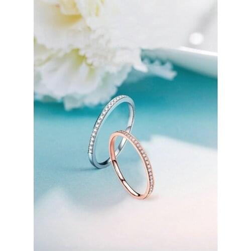 Fine Row Diamond Small Ring Sterling Silver 925 Moissanite Ring Female Fashion Personality Rose Gold Stacked Fashion Couple Ring