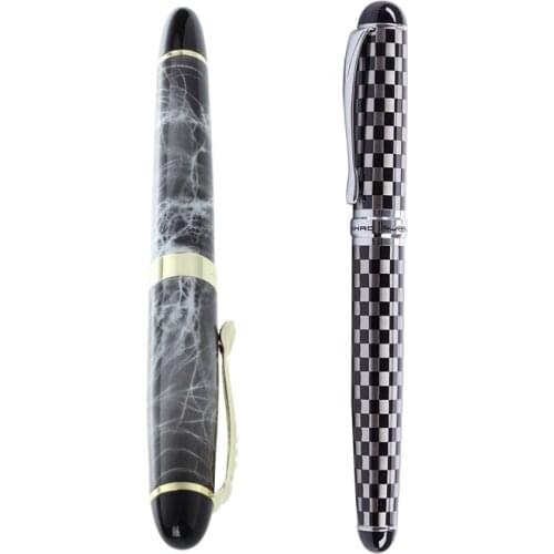 JINHAO X450 18 KGP 0.7mm Broad Nib Fountain Pen Marble Gray & Jinhao X750 Chessboard Fountain Pen Medium Fine Nib