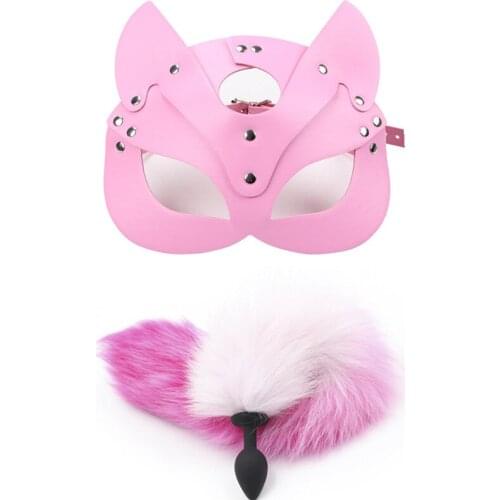 Cosplay Adult Games 40cm Fox Tail Anal Plug Metal Anus Butt Plug Adult Sex Products SM Women Leather Eye Mask and Collar