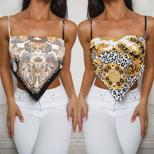 Flower Print Crop Top Women Summer Sleeveless triangle Camis Top Ladies Casual Mini Vest Fashion