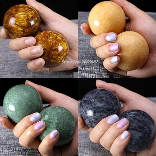 Green Jade Natural Stone Massage Ball 50mm Exercise Meditation Stress Relief RSI Handball Fitness gym Ball Health Care Gift box
