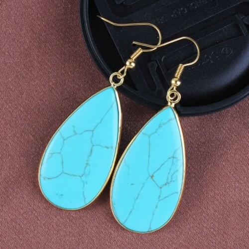 Trendy-beads New Stylish Light Yellow Gold Color Green Onyx Stone Water Drop Earrings For Women Fashion Jewelry