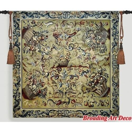 Cherubes Jacquard Weave Art Tapestry Wall Hanging Gobelin Home Textile Decoration Small Angel Aubusson Cotton 100% 100x100cm