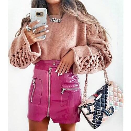 New Summer Short Skirt Sexy Pocket Zipper PU Leather Skirt Polyester Solid Straight Pockets Skinny Skirt Wrap Skirts Summer