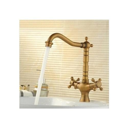 Newly Retro Bathroom Basin Antique Brass Faucets Double Handle 360 Swivel Faucet Crane Mixer Tap AF1054