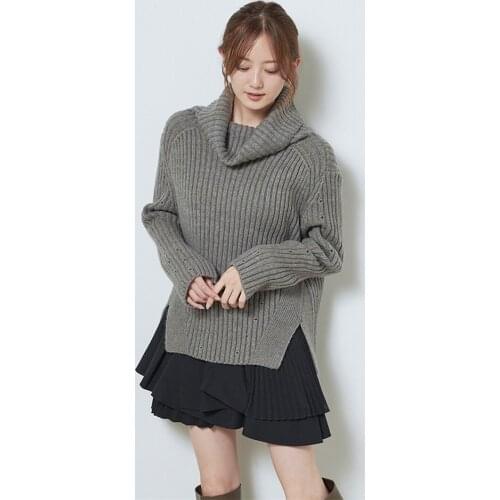 2021 autumn new product Japanese high-neck side slit knit top + ruffled sling dress female