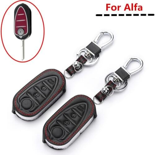 New Styling 3 Buttons Leather Flip Car Key Case Cover For Alfa Romeo Mito Giulietta 159 GTA Remote Key Holder Protector Keychain