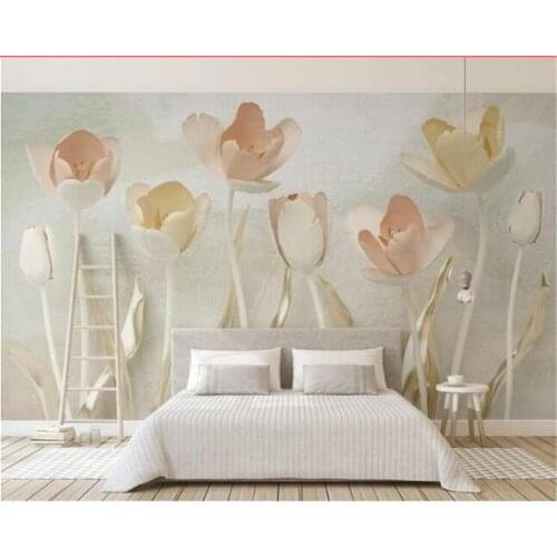 Custom home background wall 3d wallpaper tulip gold fashion flower TV background wall 3d wallpaper mural