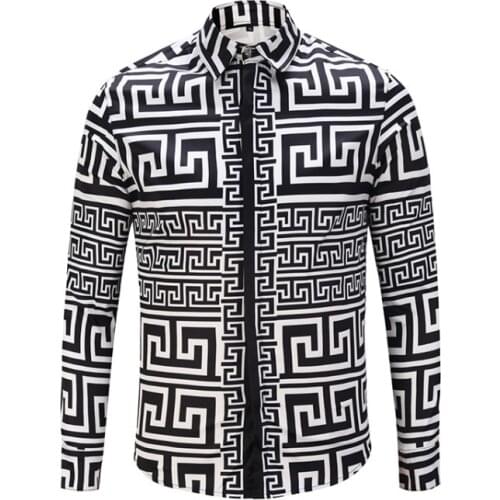 Luxury Royal Shirt Men Casual Slim Fit Long Sleeve Court Printed Men Socials Shirt Camisa Masculina Manga Longa Prom Party Shirt