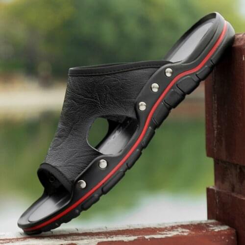 Fashion Beach Sandals for Men Summer Comfortable Genuine Leather Casual Flip Flops Non-slip Indoor House Home Slippers