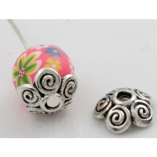 80Pcs 10x10mm Tibetan Silver 5-Petal Swirl Flower Bead Cap Jewelry Findings Components L1049