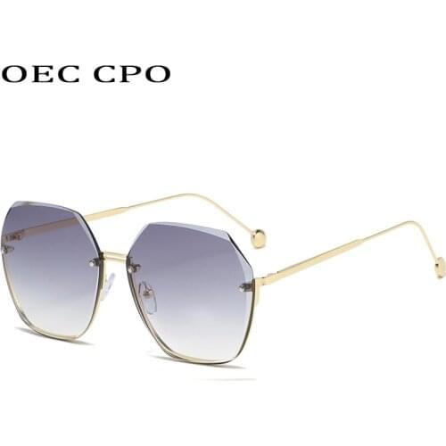 OEC CPO Metal Rimless Shades Women Sunglasses Fashion Oversized Frameless Sun Glasses Female Vintage Oculos Feminino UV400 E686