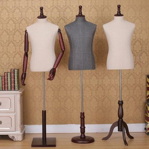 Modern Men Mannequin for Clothings Display Model Dressmaker Male Half Upper Body Mannequins With Wooden Arms