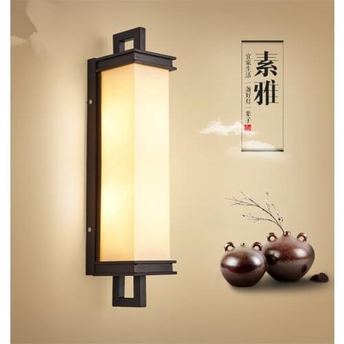 Modern New Chinese Lantern Wall Lamps Living Room Bedroom Stairway Antique Pvc Shade Wall Lights E14 Hotel Engineering Lighting