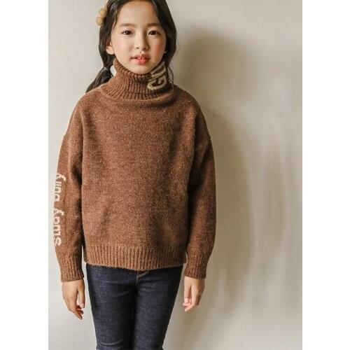 Children Turtleneck Thick Warm Sweaters autumn winter girls knit Sweater big Kids Casual Pullover teens brown Knitwear age 6-14