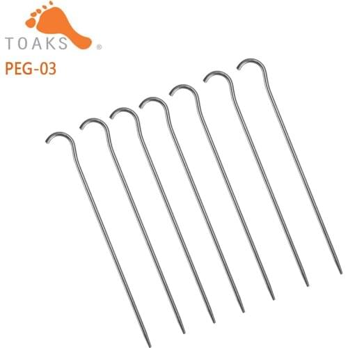 TOAKS 6pcs Titanium Tent Nails Titanium Tent Pegs Outdoor Camping Tent Stakes Bend Hook Pin Hiking Climbing Tent Accessories