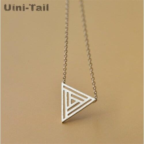Uini-Tail hot new 925 sterling silver brushed hollow geometric triangle necklace personality fashion trend casual jewelry ED058