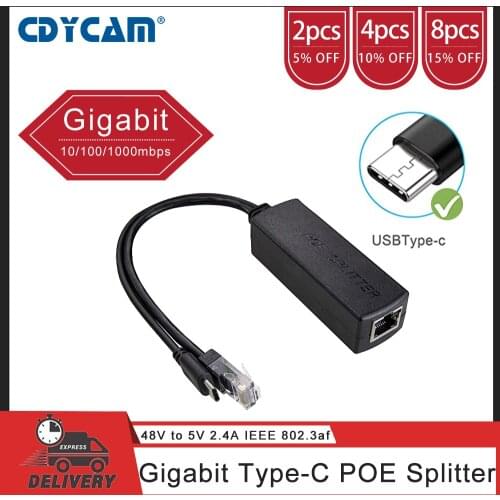 Gigabit PoE Splitter Type-C IEEE 802.3af 10/100/1000Mbps Power over Ethernet for 5V Type-C powered devices and Raspberry PI