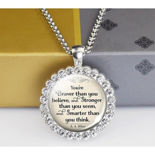 Inspirational Gifts for Daughter Son " You're Braver Than You Believe " Inspirational Necklace Rhinestone Necklaces