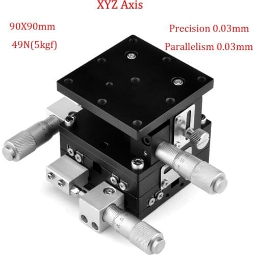 XYZ Axis Manual Trimming Platform 90x90mm 3.54'' Displacement Platform Linear Stage Table Precision 0.03mm Sliding Table