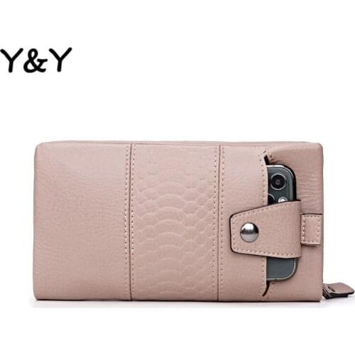 Y&Y Leather Card Wallet Mobile Phone Wallet Women Clutch Bag Multifunctional Unisex Soft Leather Zipper Wallet Mobile Phone Bag