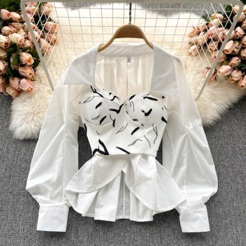 New Design Womens Shirt Turn down Collar Long Sleeve Stylish One-piece Bouse Tops 2021 Autumn Fashion Ladies White Shirt Blusas