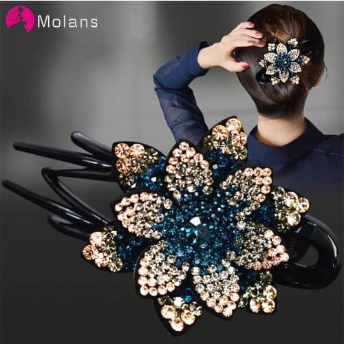 Molans Rhinestone Flower Duckbill Hair Claws Vintage Hair Clips Hair Accessories For Women Shinning Hairpin Ponytail Headwear
