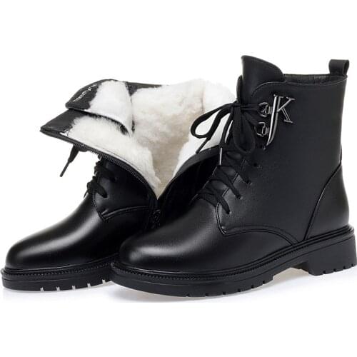 2021 New Winter Top Cowhide Women Leather Boots Fashion Martin Boots Thick Heel Non-slip Large Size Snow Shoes Women Boots Black