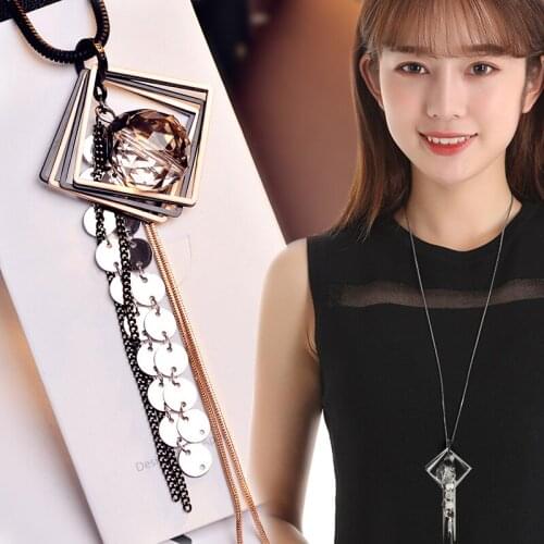 Collier Femme Long Necklaces & Pendants for Women 2020 Fashion Geometric Sequines Tassel Necklace Female Silver Party Jewelry