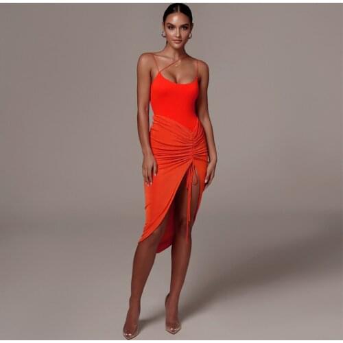 Womens Drawstring Ruched Sexy High Waist Skirts Black Color Skinny Streetwear Split Midi Skirt Women Bodycon Summer 2021