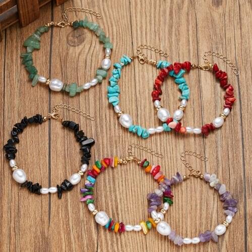 Bohemian Colorful Irregular Natural Stone Pearl Bracelet for Women Girls Adjustable Chain 2021 New Fashion Beach Party Jewelry