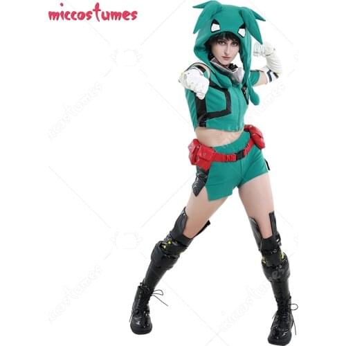 My Hero Academia Midoriya Izuku Deku Female Sportswear Cosplay Costume with Plush Hat Moving Ears Headgear