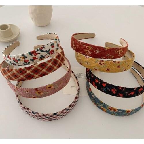 Vintage Plaid Floral Corduroy Headbands Flower Hairbands Head Hoop Women Tiara Head Band Headwrap Accessories