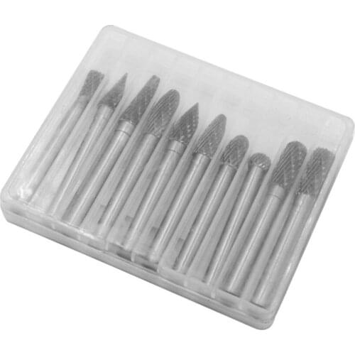 10pcs/set Carbide Rotary File Set Double Grain Tungsten Steel Rotary File Carving Polishing File Sanding Tools