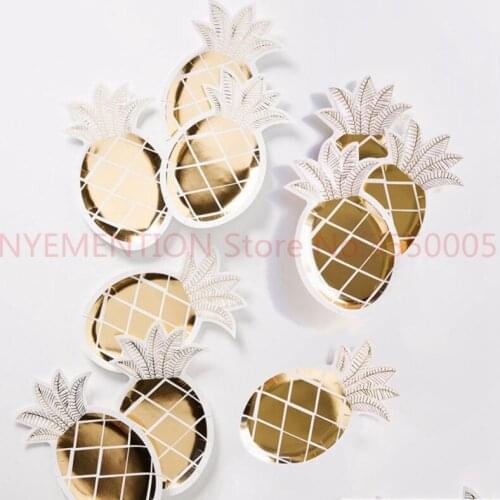 160pcs/pack Gold Foil Pineapple Disposable Tableware Wedding Party Paper Plates Birthday Party Decoration