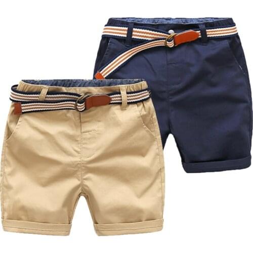 2021 Summer Casual 3-8 10 12 Years ChildrenS Kids Cotton Navy Blue Khaki Solid Color Sports Handsome Baby Boy Shorts With Belt