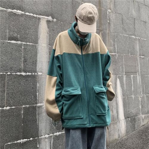 2020 Mens Wool Working Clothes Stand Neck Coats Zipper Streetwear Bomber Jackets Fashion Trend Blue/grey Color Outerwear M-XL