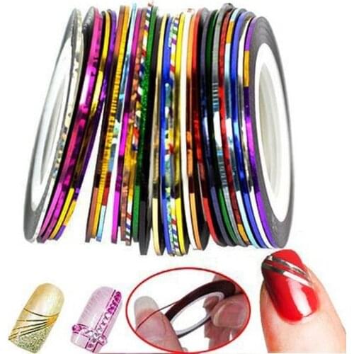 30Pcs /Bag 1mm Mixed Colors Radium Nail Line Sticker Roll Striping Tape Line Nail Art Decoration Sticker Adhesive Art Stick