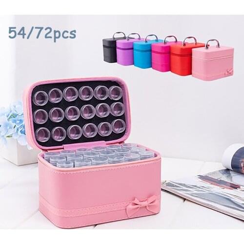 54/72 Bottles PU Leather Diamond Painting Accessories Rhinestones Tool Storage Bag Diamant Clear Plastic Zipper Contaier Carry