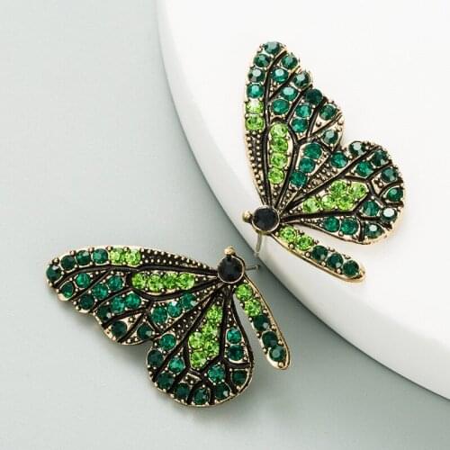 Butterfly Blue Rhinestone Stud Earrings for Women Girl Exquisite Beautiful Crystal Earrings Weddings Jewelry Gifts Wholesale
