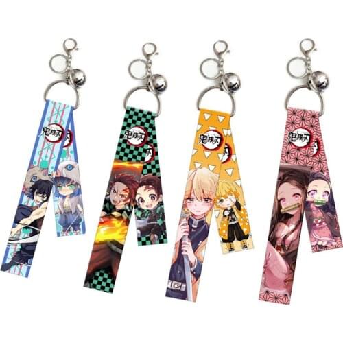 Anime Demon Slayer Kimetsu No Yaiba Keychain Lanyards Cartoon Ribbon Key Ring Holder Pendant Jewelry Cosplay Accessories