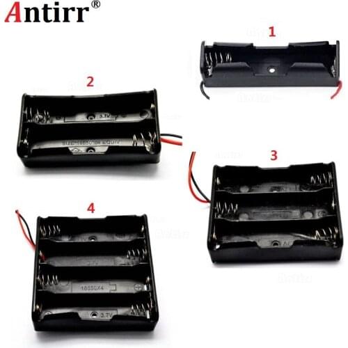 Black Plastic 1x 2x 3x 4x 18650 3.7V Battery Storage Box Case Cover 1 2 3 4 Slots Way DIY Batteries Holder Container Wire Leads