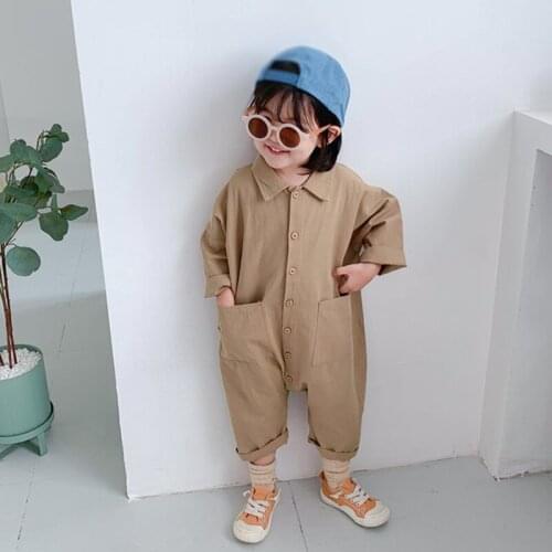 Children Clothing Jumpsuit 2021 Autumn New Boys Girls Casual Letter Tooling Denim Baby Kids Clothes Japanes & Korean Style 1-7 Y