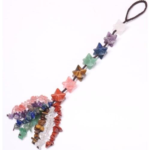 Ethnic Style Handmade Weave Many Colors Quartz Stone Star Point Pendant with Tassels Transfer Lucky Gift Jewelry