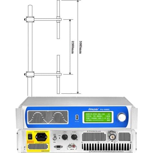 FMUSER FU-1000C 1000W FM Transmitter + 2-Bay Dipole Antenna + 30M Coaxial Cable KIT