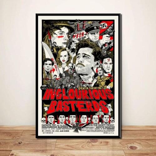 Inglourious Basterds Quentin Tarantino Classic Movie Vintage Brad Pitt Art Canvas Painting Poster Wall Home Decor