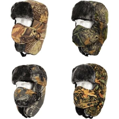 Camouflage Ushanka Winter Flight Trooper Hat Outdoor Cap Forest Camo Waterpoof Coldproof Hats Earflaps Neck Flap