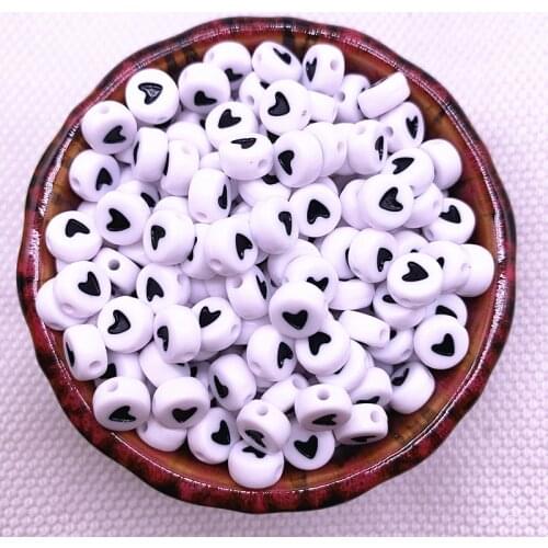 New 100pcs 7x4mm Spaced Acrylic Round Beads Love Heart Shape Beads for Jewelry Making DIY Charms Handmade Bracelet #11