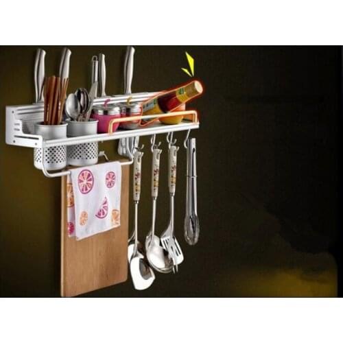 1PC 40cm,50cm New Convenient Space Alumiuium Kitchen Cookware Bathroom Racks Kitchen Storage Holders Racks With 6 Hooks OK 0706