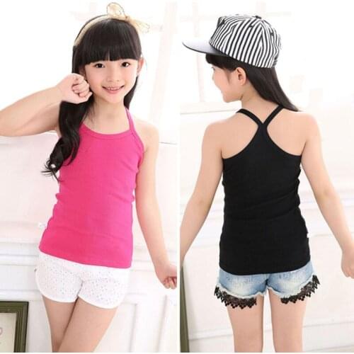 2-10yrs Cotton Girls Vest Colored Kids Camisole Children Tops Summer Baby Singlet Girl Undershirts Teenager Tank E-C010